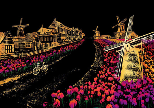 ArtNest™ Colourburst Scratch Art - Holland Windmill