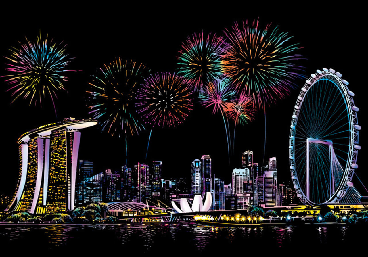 ArtNest™ Colourburst Scratch Art - Neon Nights in Singapore
